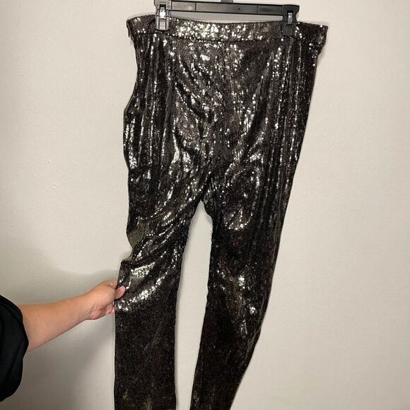 Badgley Mischka Sequin Gold Slim Fitted Stretch Sparkle Side Zip Pants size 16 - Picture 11 of 11